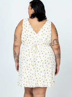 Nellie Mini Dress White / Yellow Floral Curve