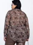 Shirt Spare button included Sheer material  Leopard print  Classic collar  Button front fastening 