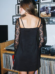 Princess Polly Sweetheart Neckline  Ashwood Lace Sleeve Mini Dress Black Tall