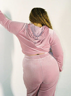 Velour Hoodie Pink Curve Princess Polly  Cropped 