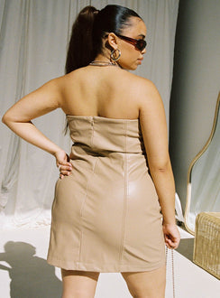 Hailey Strapless Mini Dress Beige Curve