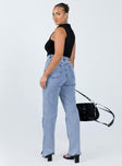Jeans Mid wash denim  Zip & button fastening  Belt looped waist  Classic five-pocket design  Wide leg  Raw cut hem 