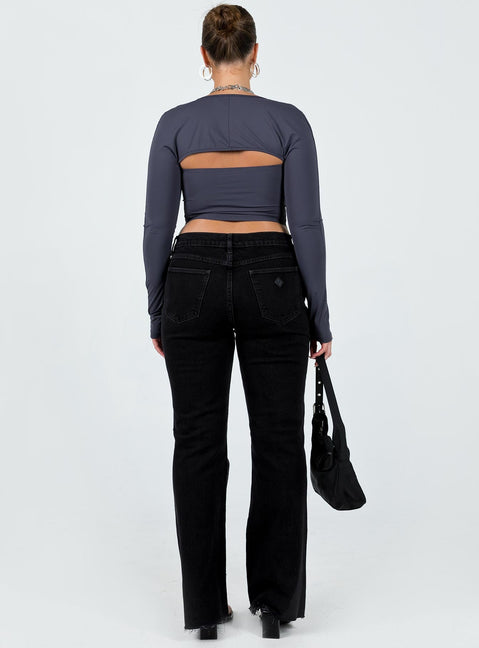 Jeans Low rise Black denim Belt looped waist Zip & button fastening Classic five-pocket design Bootcut leg  Raw edge hem