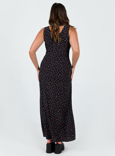 Midi dress Floral print V neckline Gathered detail at bust Invisible zip fastening at side Tie fastening at back