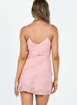 Pink mini dress Diagonal stitching design  Adjustable shoulder straps  V neckline  Invisible zip fastening at side 