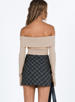 Navy mini skirt Plaid print Wrap style with button fastening at front Invisible zip fastening at side