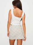 Plaid mini skirt Drawstring waist with tie fastening Non-stretch material, fully lined