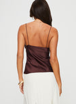 Cami top Fixed shoulder straps, cut out detail with adjustable tie fastenings Non-stretch material, lined bust