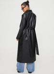 Only For Tonight Faux Leather Trench Coat Black