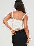 Corset top Clasp fastening at front, adjustable straps, lace detail, boning throughout Good stretch, fully lined