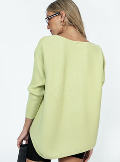 Green sweater Relaxed fit Ribbed knit material Wide neckline