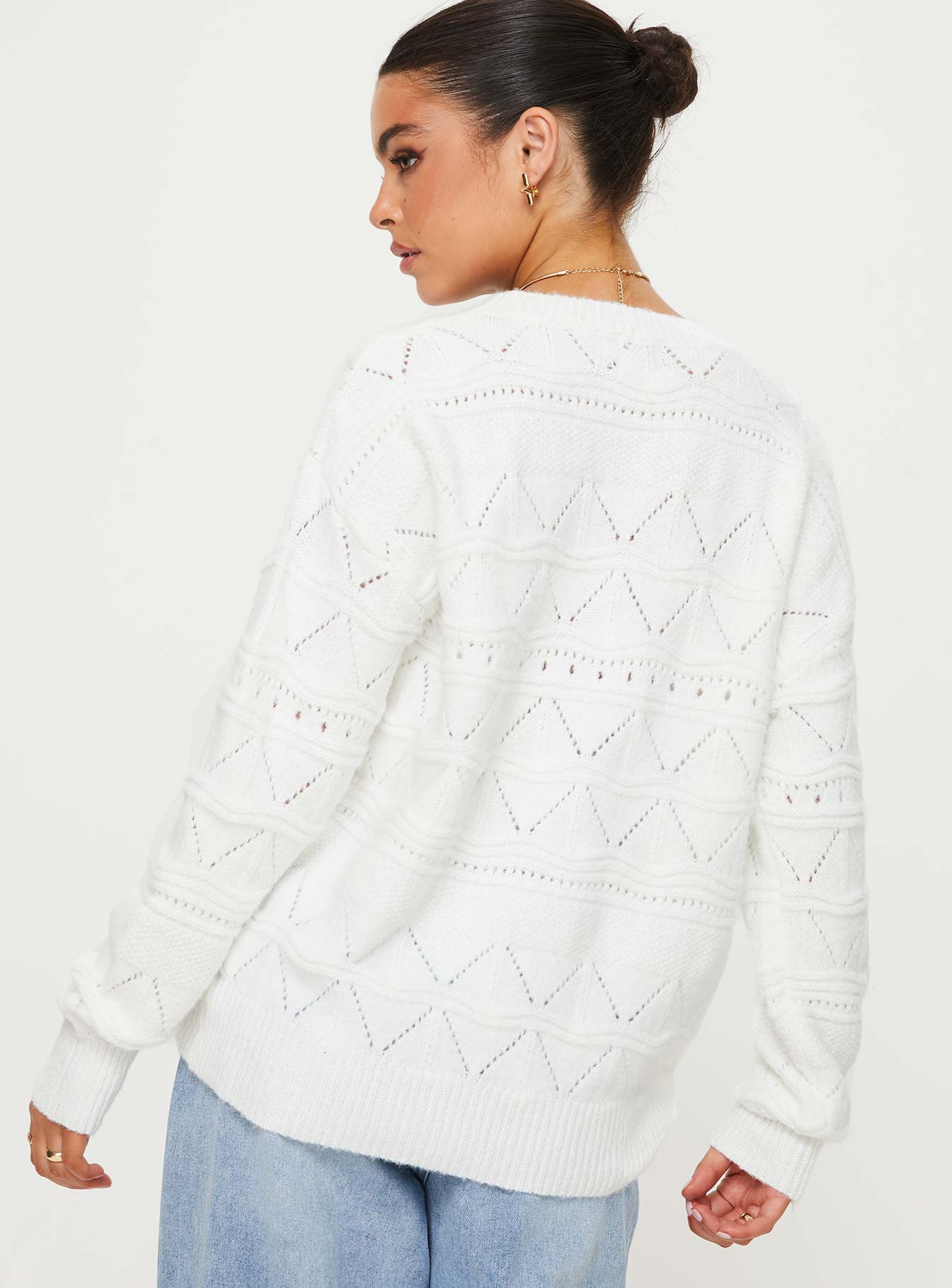 Pierce Pointelle Sweater Cream Princess Polly  regular 