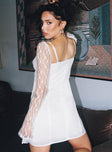 Princess Polly Sweetheart Neckline  Ashwood Lace Sleeve Mini Dress White Petite