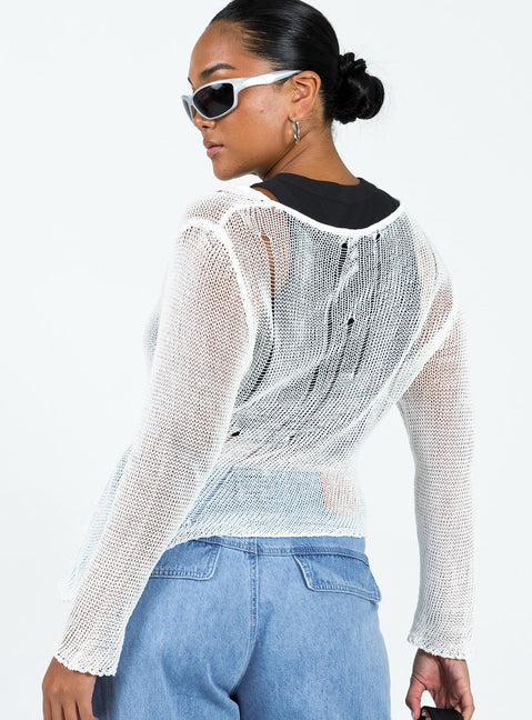 Sweater Sheer knit material Wide neckline Asymmetrical hem Good stretch Unlined 