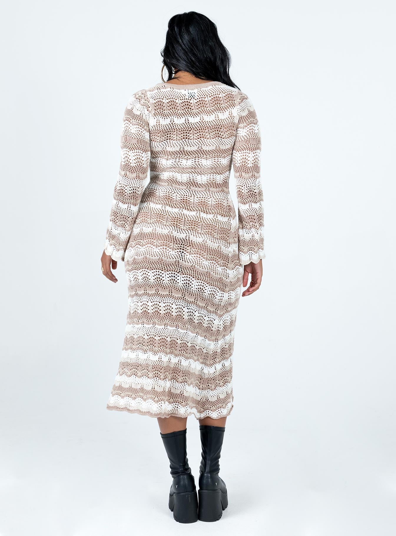 Long sleeve midi dress Sheer knit material