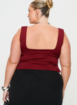Burgundy Crop top Sweetheart neckline, pinched detail at bust, fixed shoulder straps