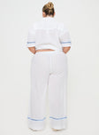 White and blue Linen pants Elasticated waistband, drawstring tie fastening, high rise