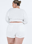 High rise shorts Elasticated waistband Twin pockets at back  Linen look Non stretch  Fully lined
