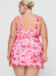 Princess Polly Curve  Floral print mini dress, mesh material V-neckline, fixed shoulder straps Good stretch, fully lined