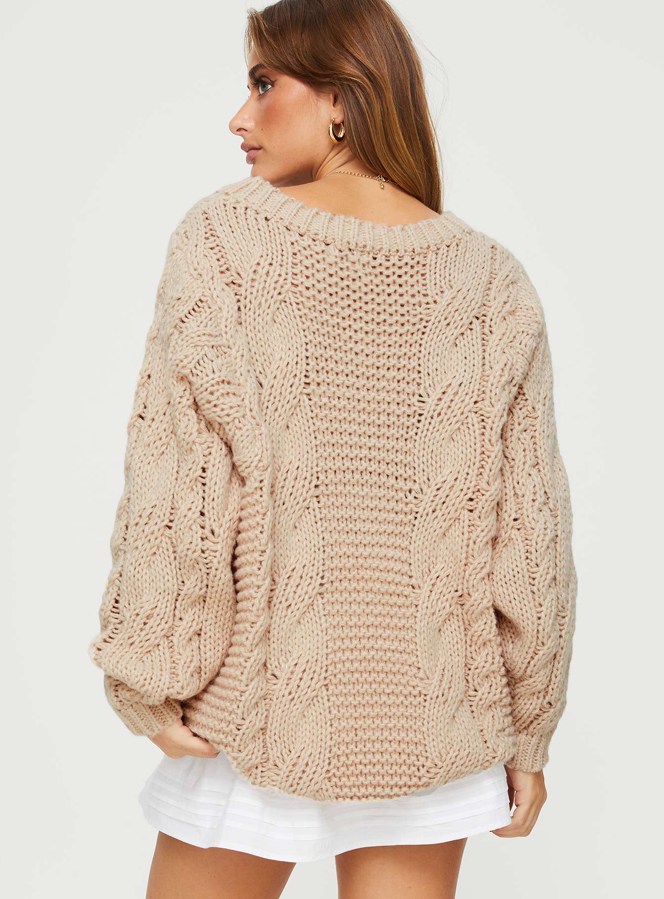 Cable knit sweater Drop shoulder, ribbed cuffs & waist 