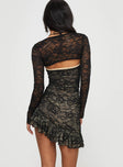 Mini dress Lace material, inner silicone strip along bust, lace bolero, side ruffle hem Good-stretch, fully lined