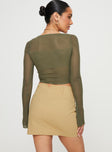 Long sleeve knit top  Square neckline, keyhole cut out with tie fastening Good stretch, sheer, unlined