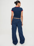 Cargo Jeans High waisted, twin hip pockets, cargo style pockets, twin back faux pockets Elasticated waist band with drawstring & cuff Non-stretch, unlined 