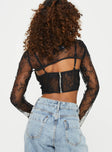 Black Two piece lace top Corset top adjustable shoulder straps u wired bust boning through waist pointed hem
