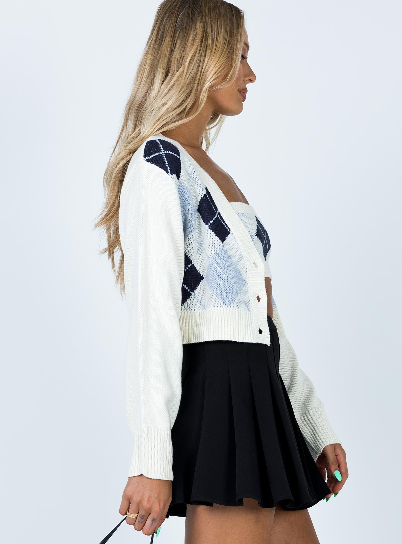 Soleil Knit Sweater Argyle Print Blue/Cream