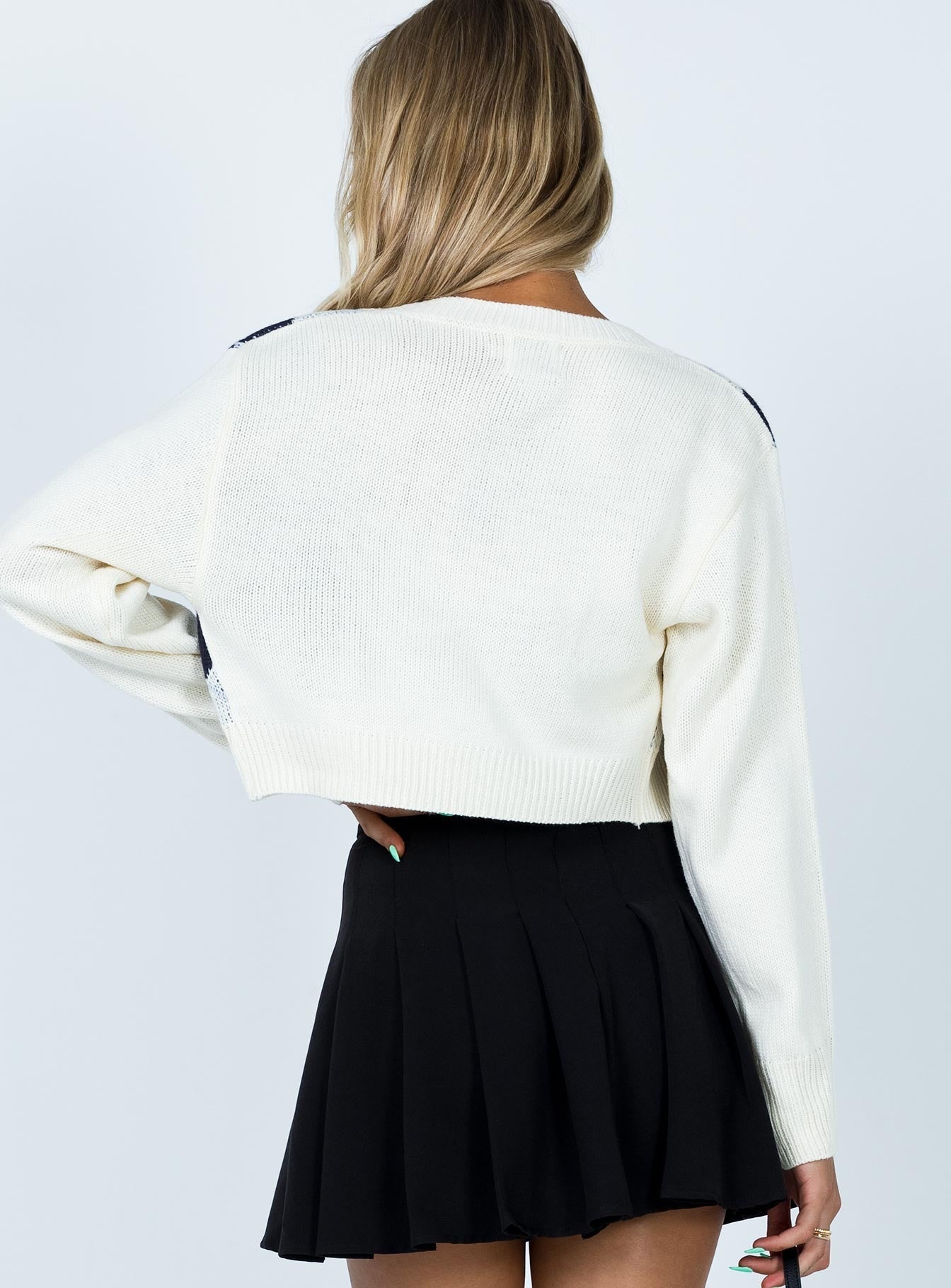 Soleil Knit Sweater Argyle Print Blue/Cream