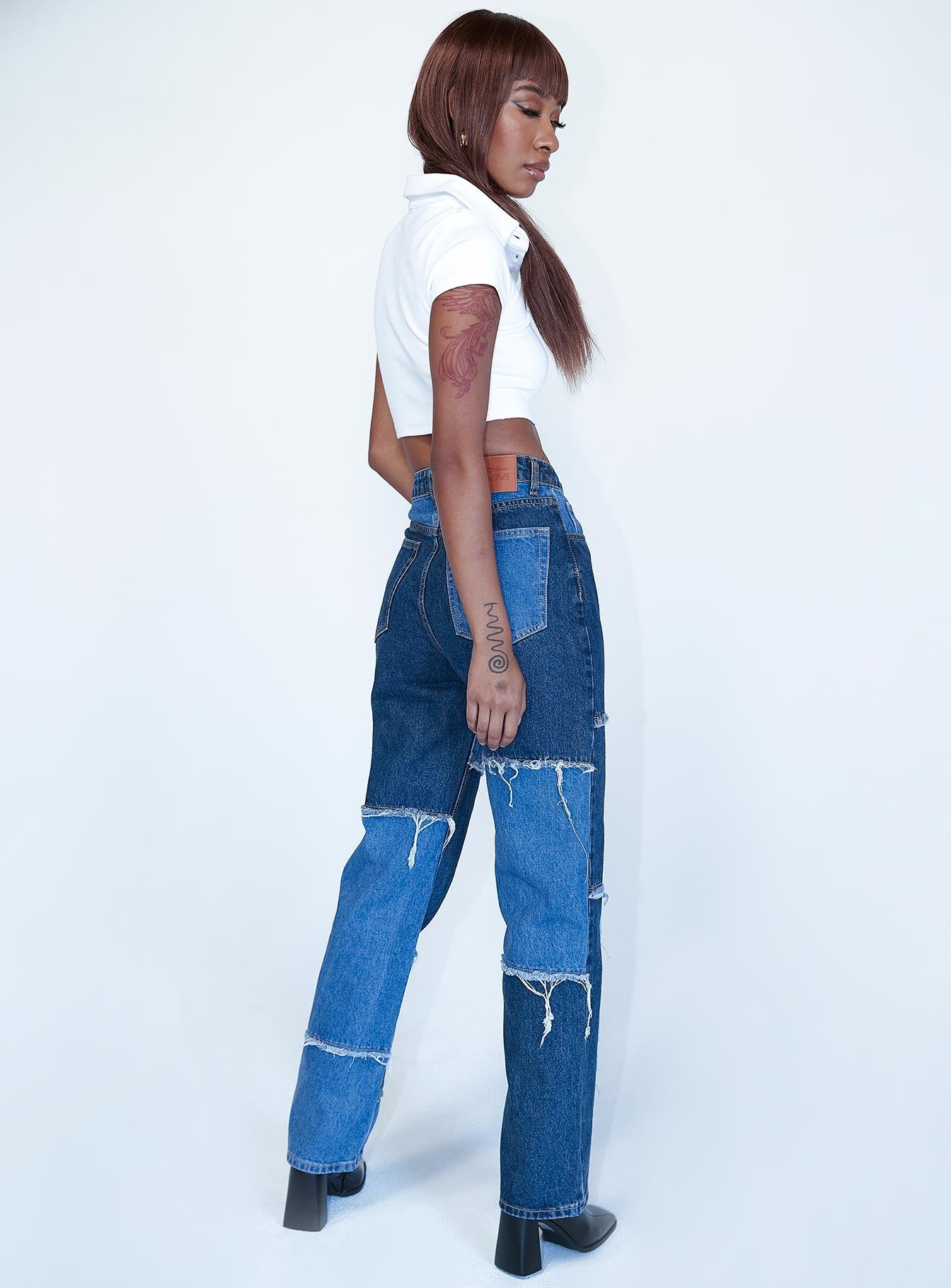 Princess Polly Mid Rise  Skarlet Patchwork Denim Jeans
