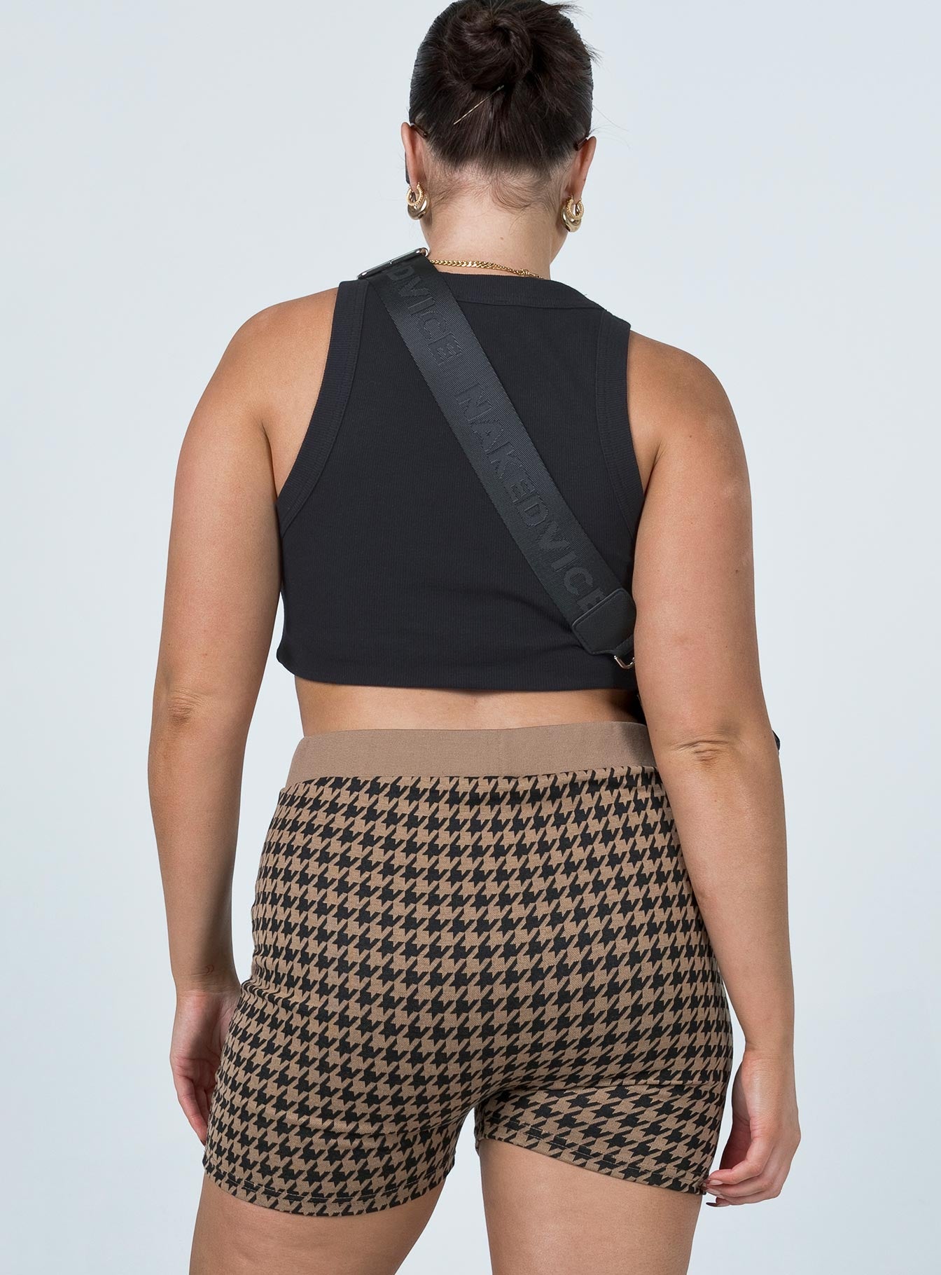 Jacqui Houndstooth Bike Shorts Brown