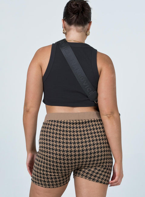Jacqui Houndstooth Bike Shorts Brown
