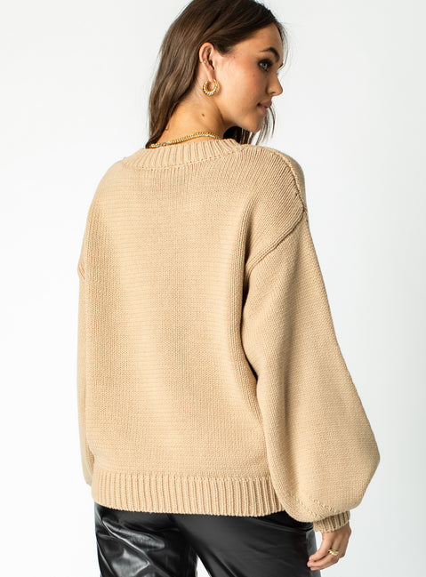 Harmony Balloon Sleeve Knit Sweater Dark Brown
