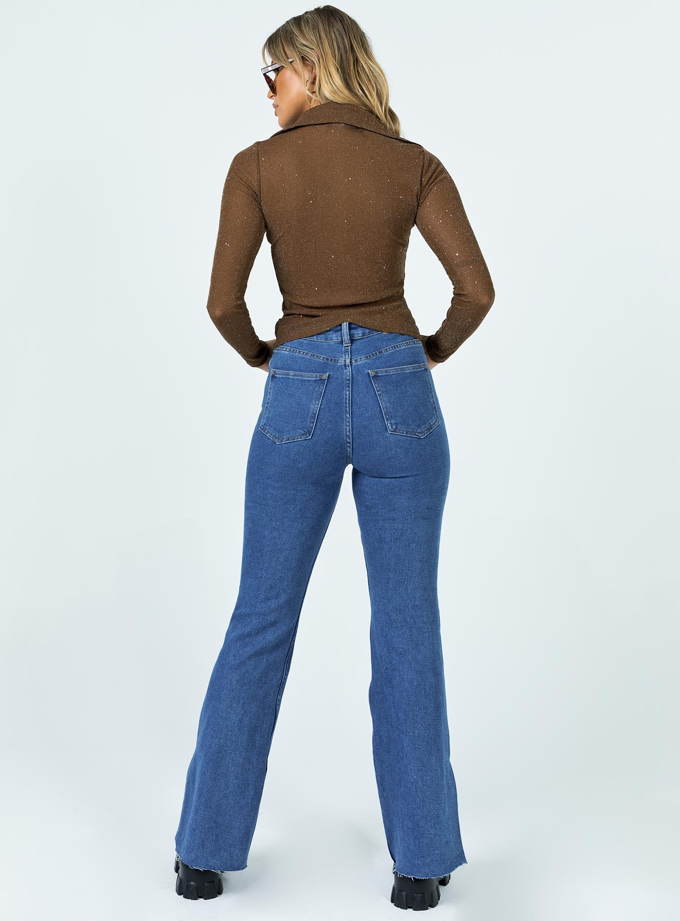 Motel Split Bootleg Jeans Mid Wash