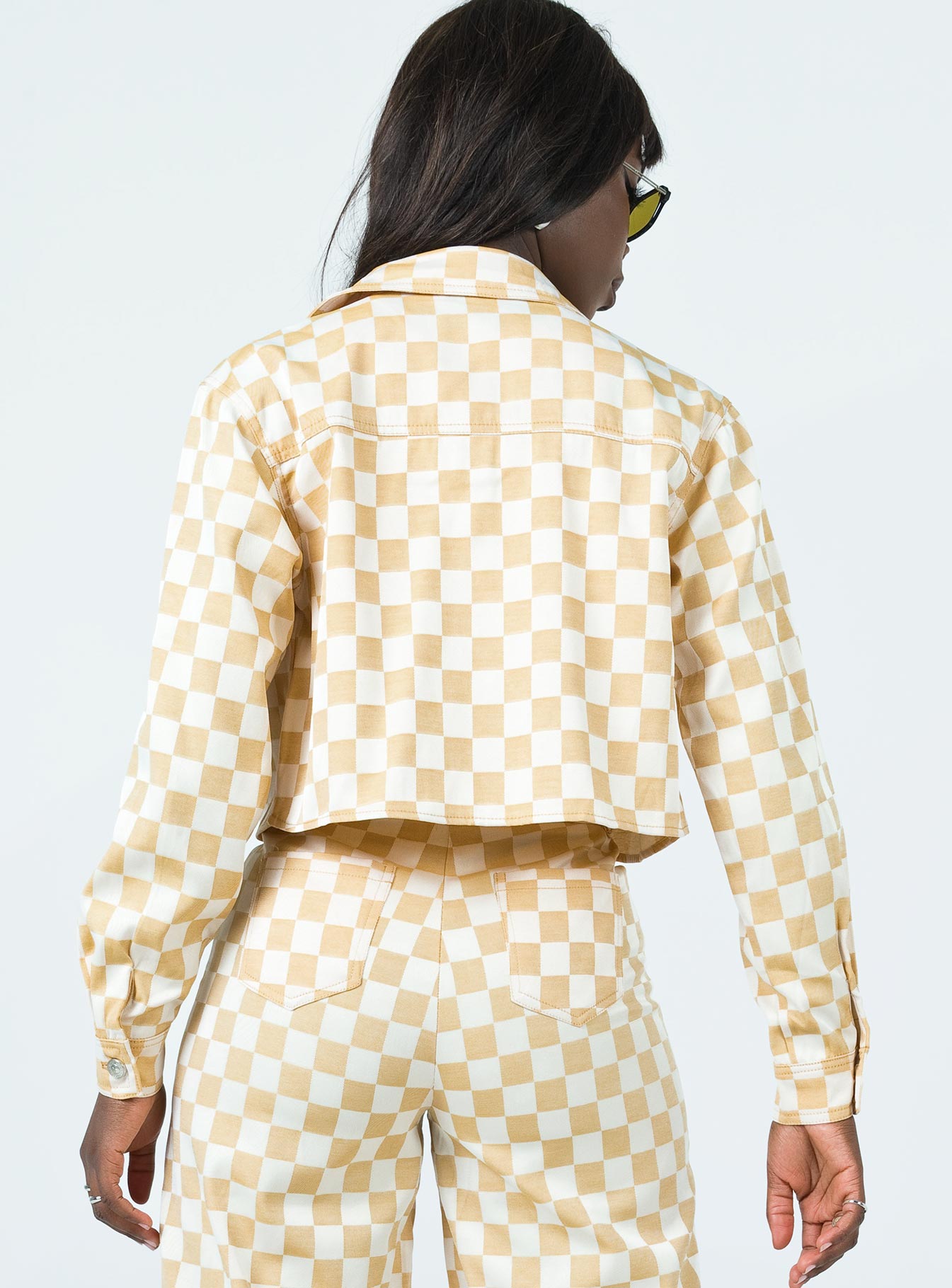 In Check Denim Jacket Beige