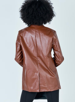 Jocelyn Faux Leather Blazer Brown