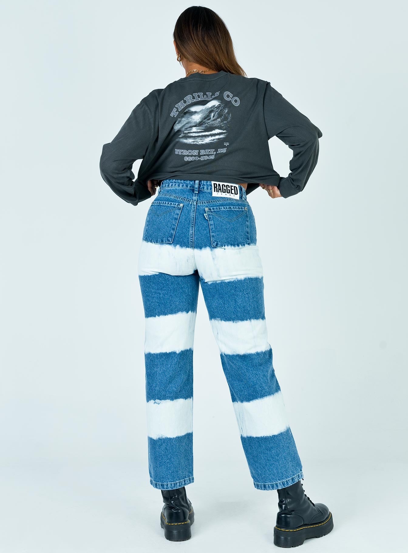 The Ragged Priest Mid Blue Dad Jeans With White Bleach