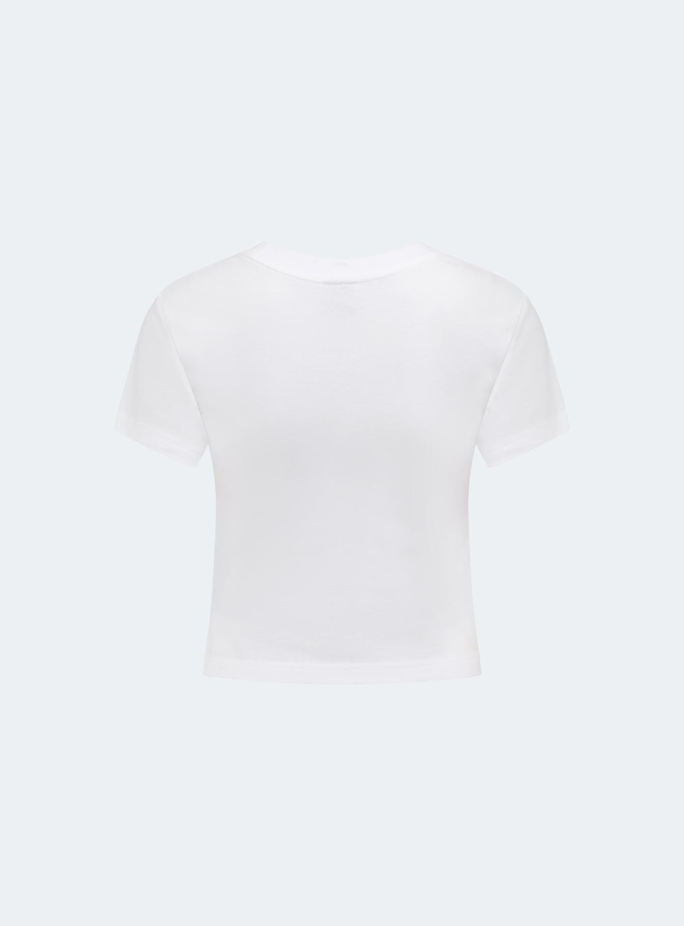 White baby tee Graphic print Good stretch Unlined 