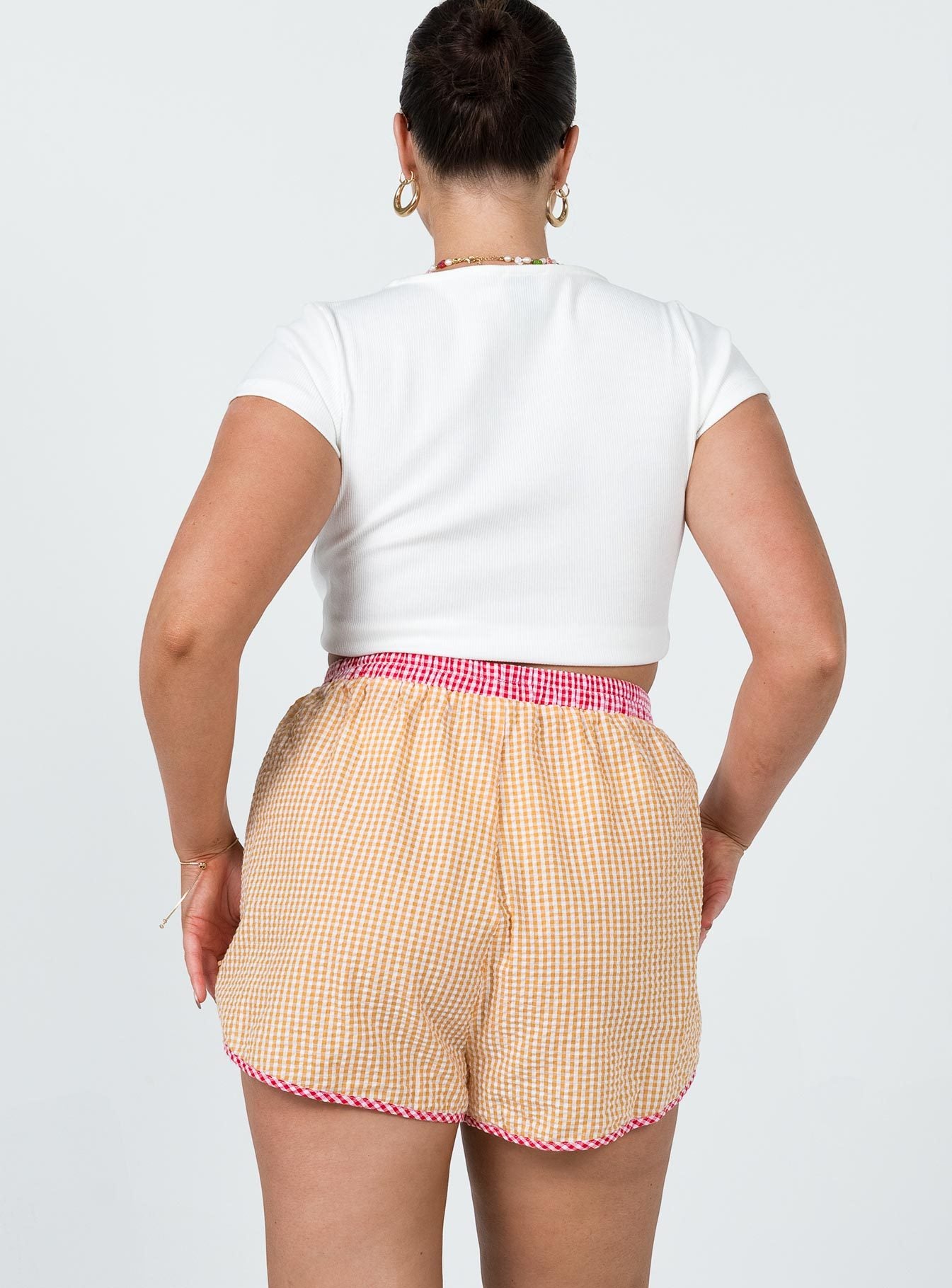 Leah Gingham Track Shorts Orange