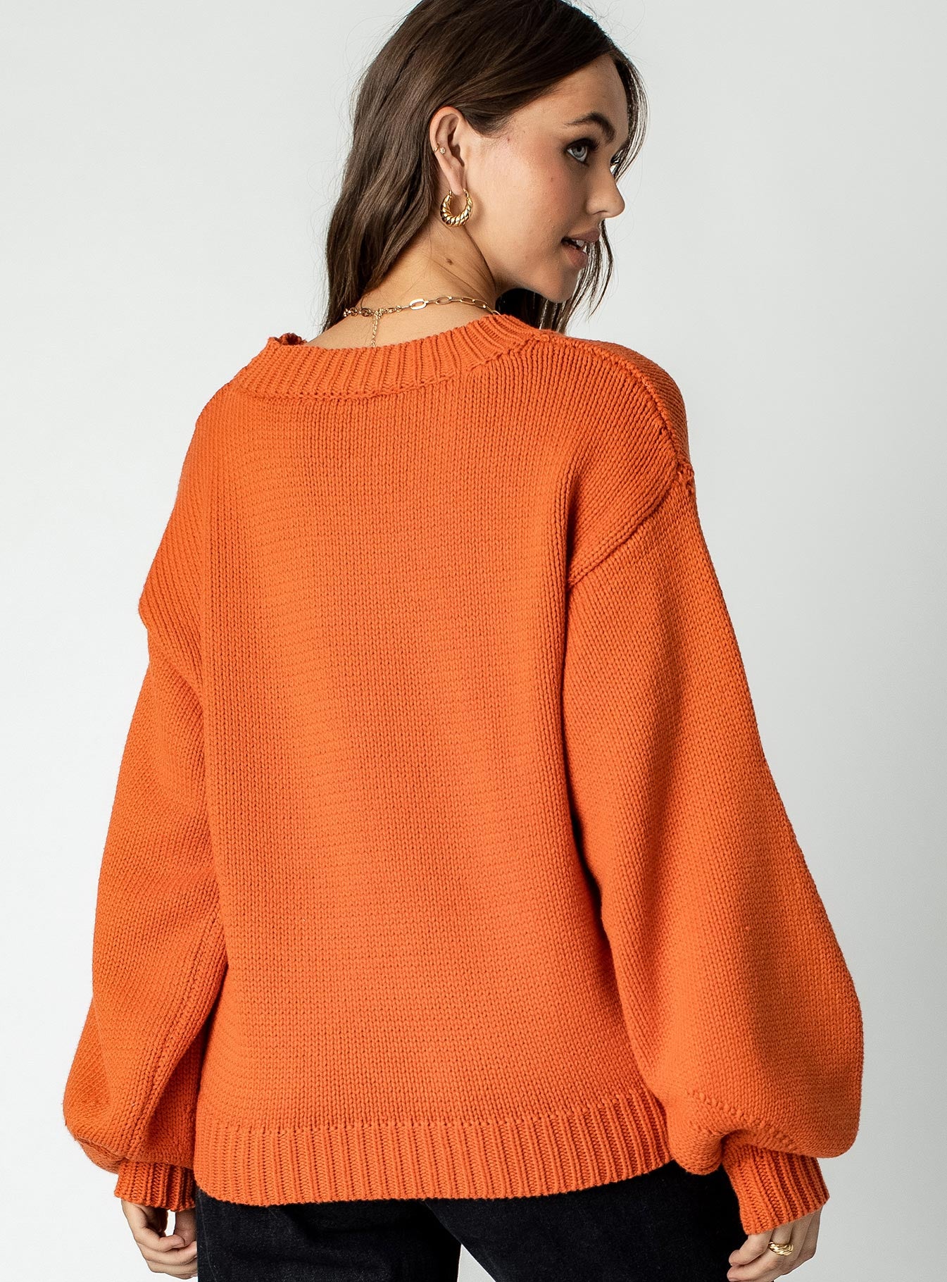 Harmony Balloon Sleeve Knit Sweater Orange