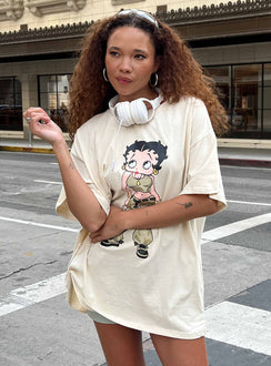 Betty Boop Camo Girl Oversized Tee Beige