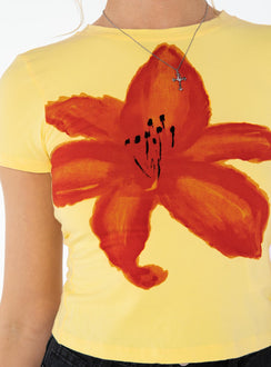 Graphic print tee Cap sleeve, adjustable cut-outs at back with tie fastening