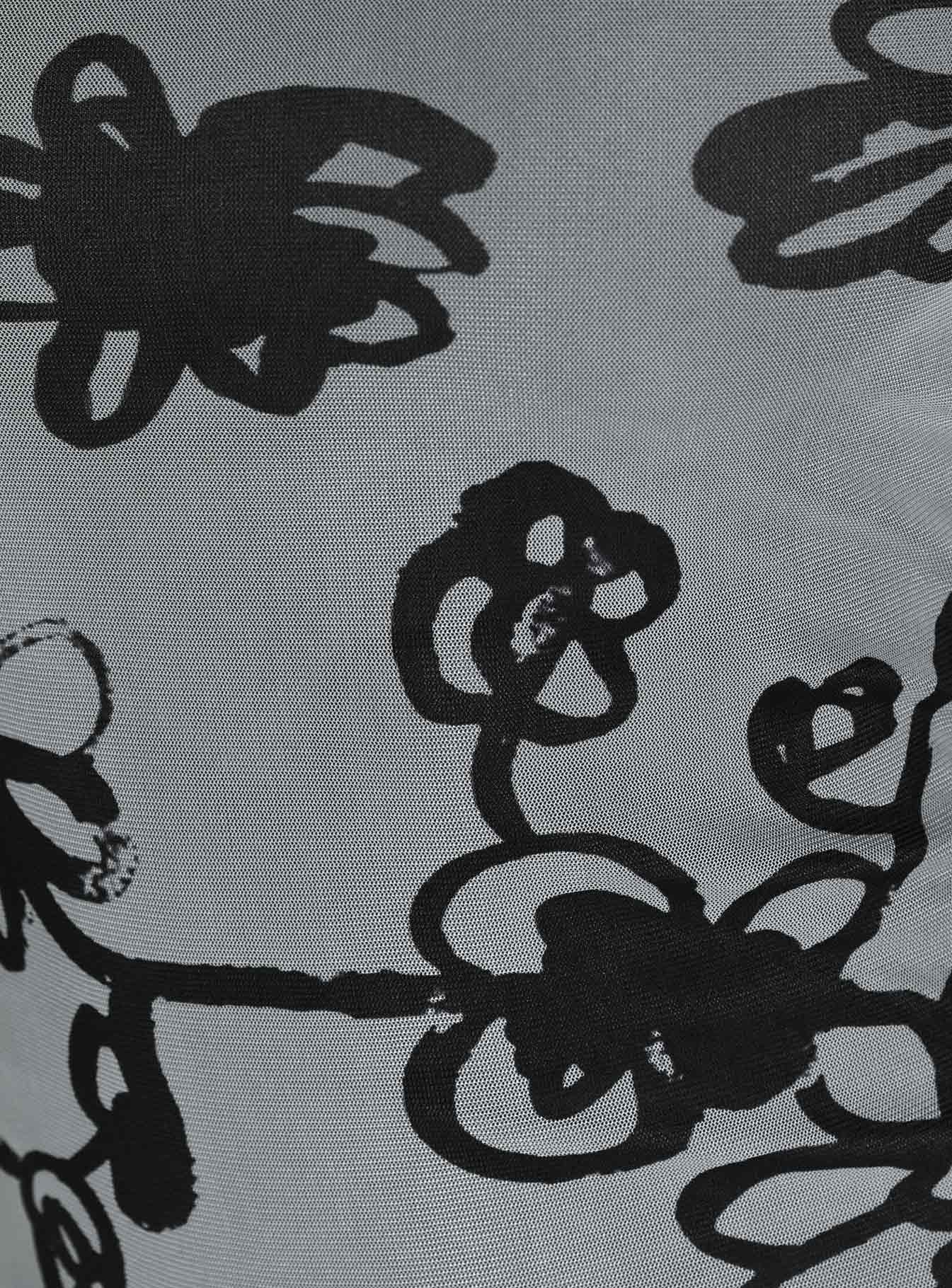 Midi dress Mesh material Graphic print High neckline Cap sleeve Lettuce edge hem Good stretch