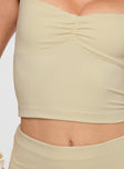Beige Matching set Fixed straps, pinched bust, elasticated waistband, high split in hem at back