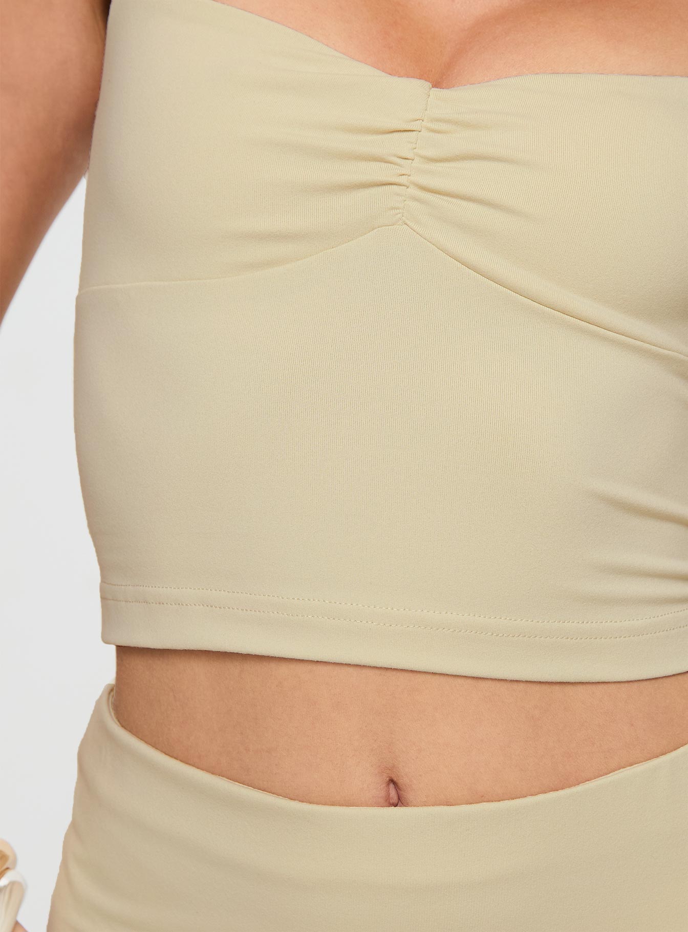 Beige Matching set Fixed straps, pinched bust, elasticated waistband, high split in hem at back