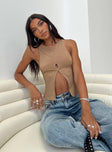Tank top, slim fitting Knit material, keyhole cut-out at front, split hem