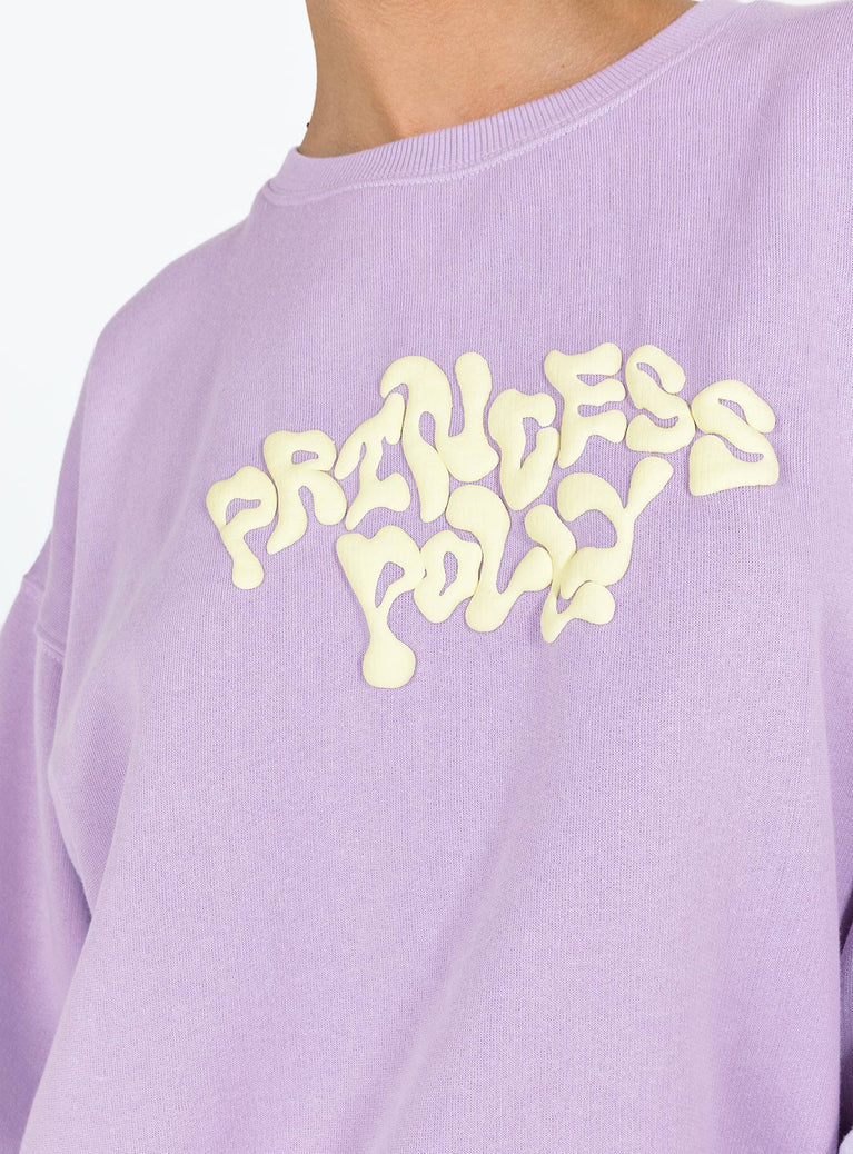 Princess Polly Crew Neck Sweatshirt Squiggle Text Lilac / Eggshell