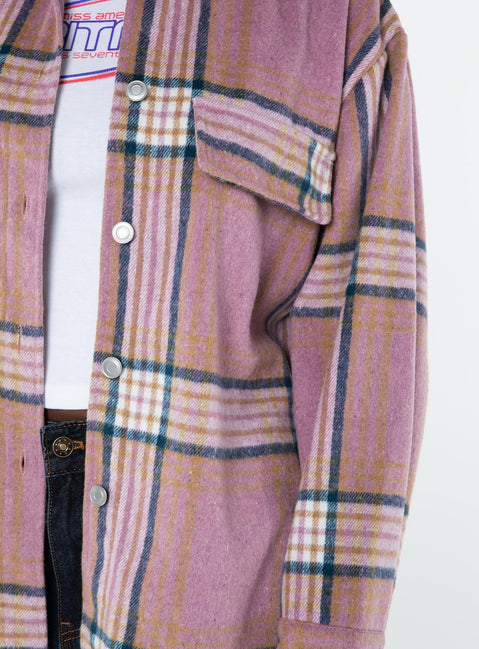 Plaid shacket Classic collar, button fastening at front, faux chest pockets, single button cuff