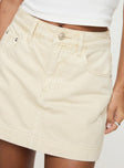 Denim skort Belt looped waist, zip & button fastening, classic five pocket design, branded patch at back